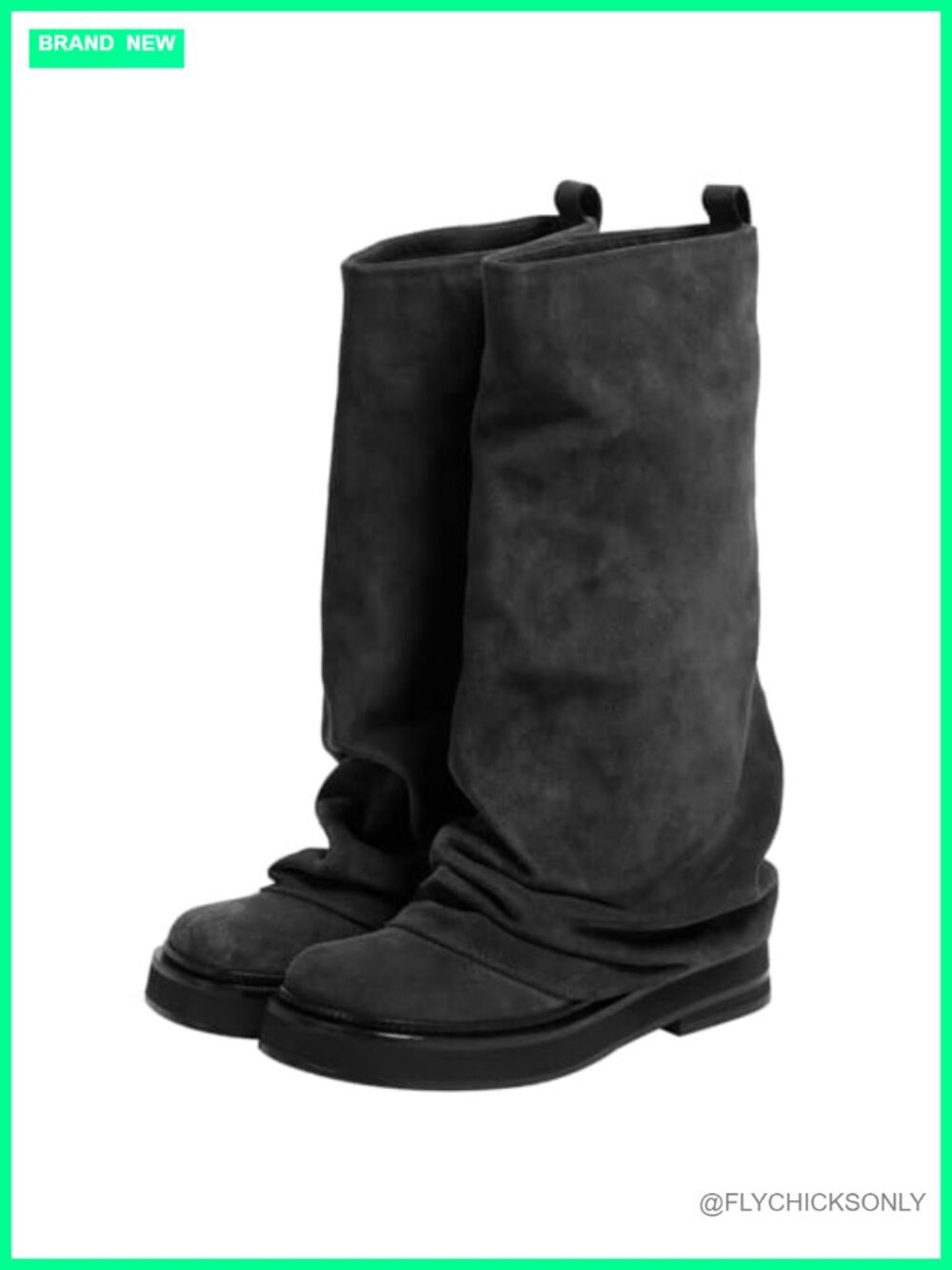 Slouchy Fold Over Mid Calf Moto Boots Low Heel Pull On Women's Comfort